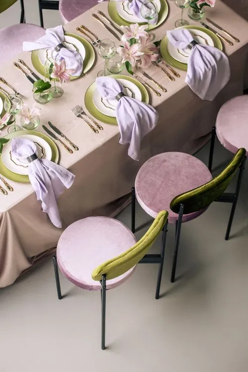 Velvet chairs lilac green shades