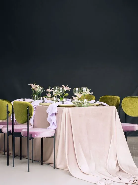 Velvet chairs lilac green shades