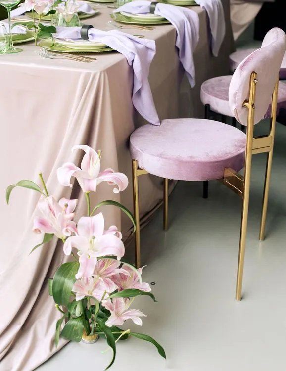 Velvet chairs lilac green shades