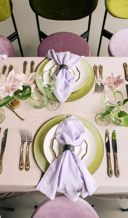 Velvet chairs lilac green shades