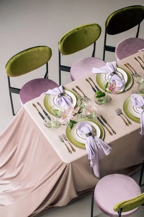 Velvet chairs lilac green shades