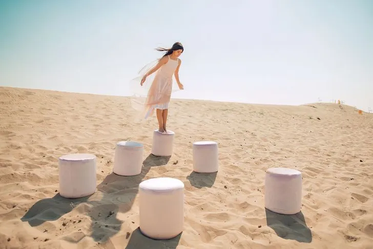 Velvet poufs desert seating