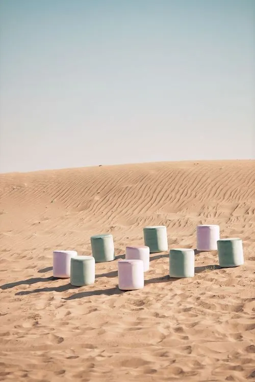 Velvet poufs desert seating