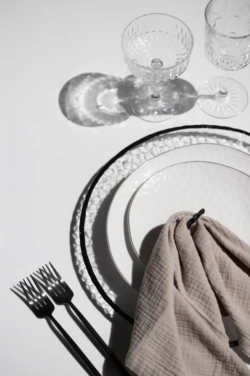 White Minimal Tablescape — Silver + Modern Glass