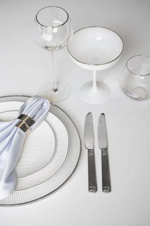 White Minimal Tablescape — Silver + Modern Glass