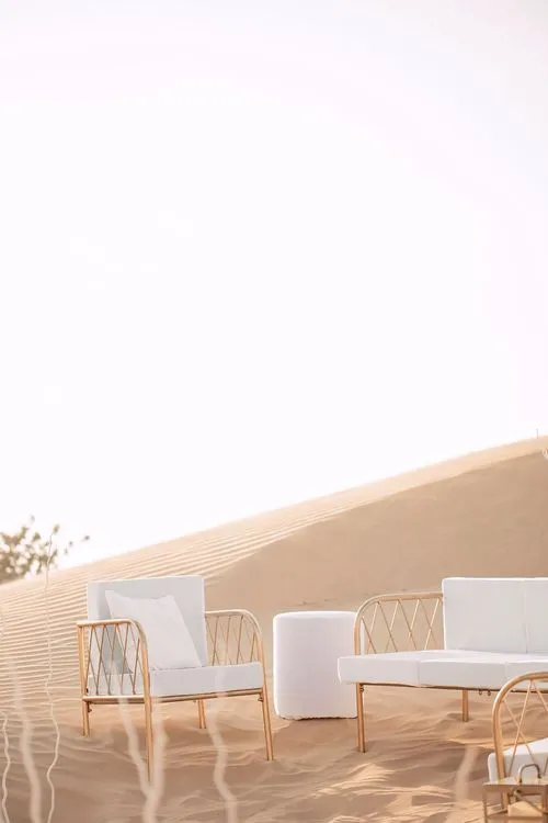 White desert lounge setup