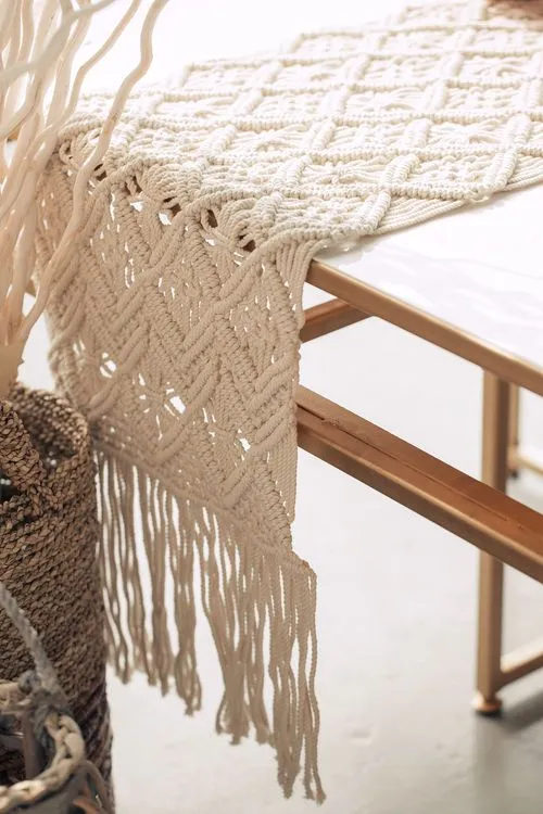 White-pink boho table setting with pearl accents