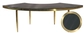 1 section gold GABLE serpentine table with black GLASS top