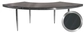 1 section silver GABLE serpentine table with black GLASS top