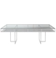White rectangular CORNELL table with white plastic shelf and clear glass top