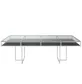 White rectangular CORNELL table with black plastic shelf and clear glass top 